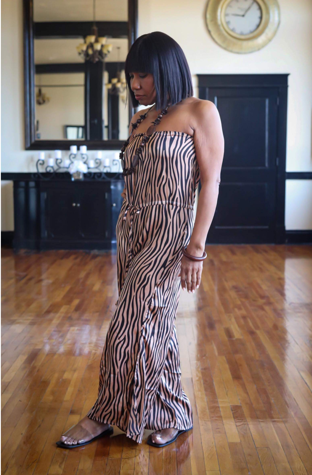 Strapless Zebra Print Jumpsuit