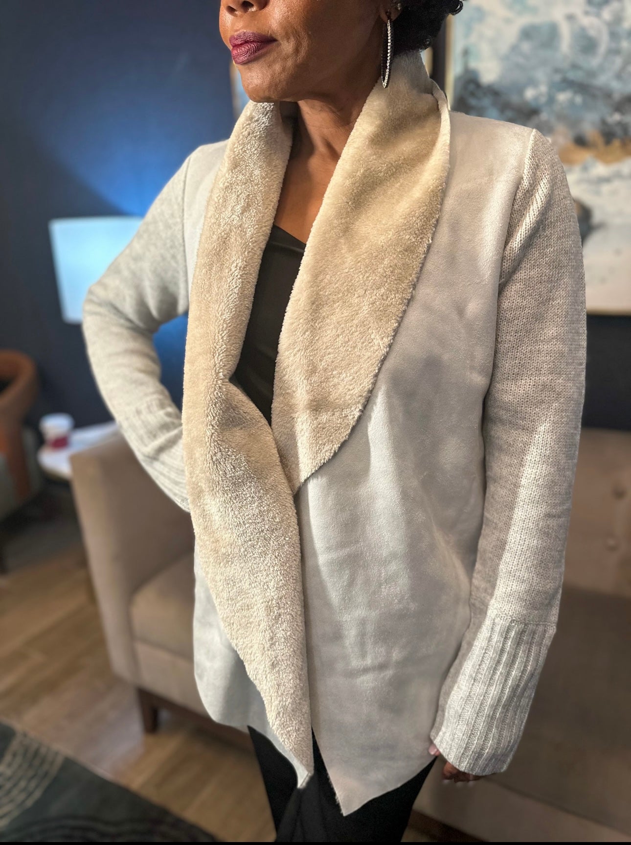 Open Front Shawl Collar Cardigan