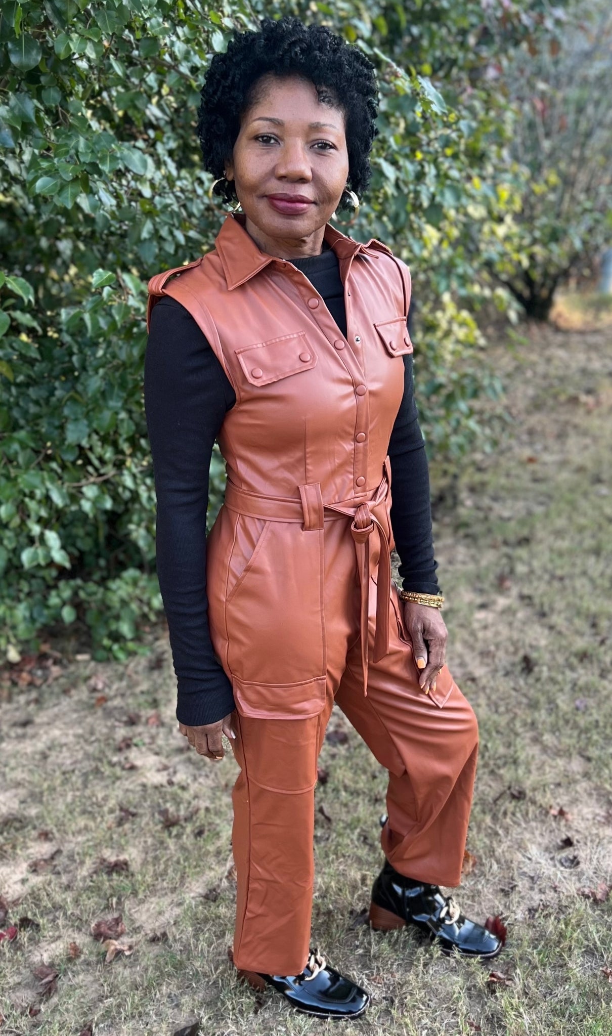 Pop That Collar Leather Jumpsuit