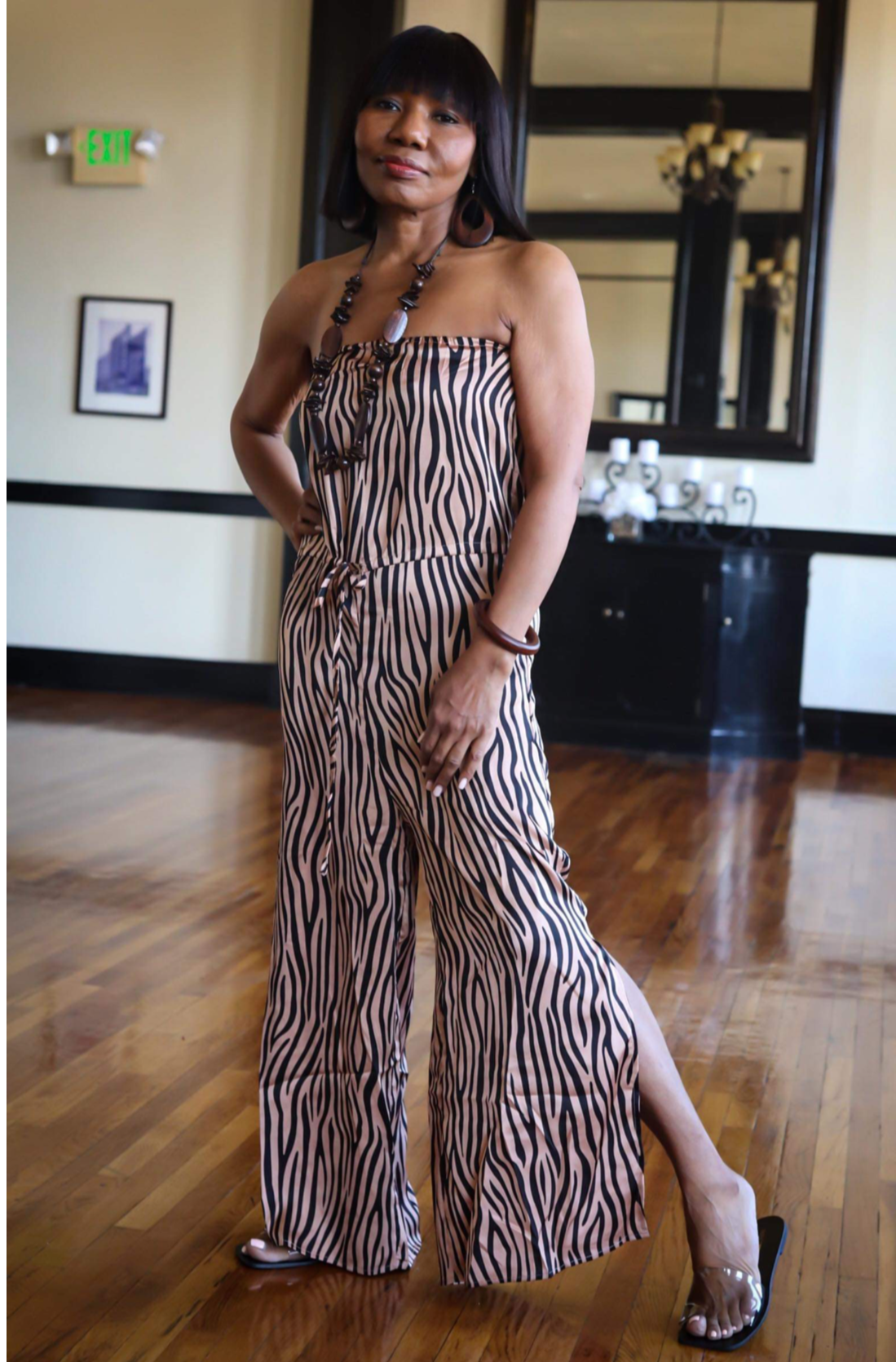 Strapless Zebra Print Jumpsuit
