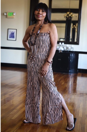 Strapless Zebra Print Jumpsuit