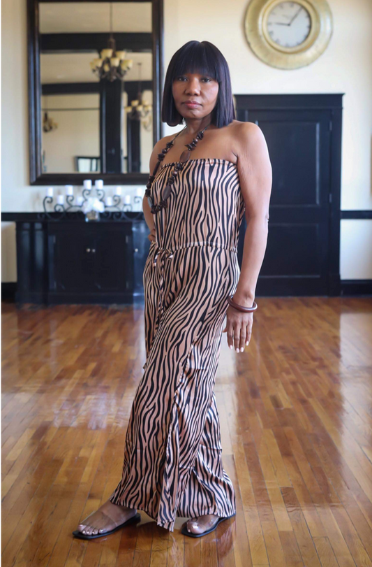 Strapless Zebra Print Jumpsuit